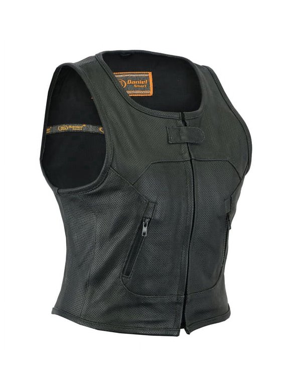 Daniel Smart Women’s leather vest - Premium Cowhide Motorcycle Leather Vest with Perforated Design