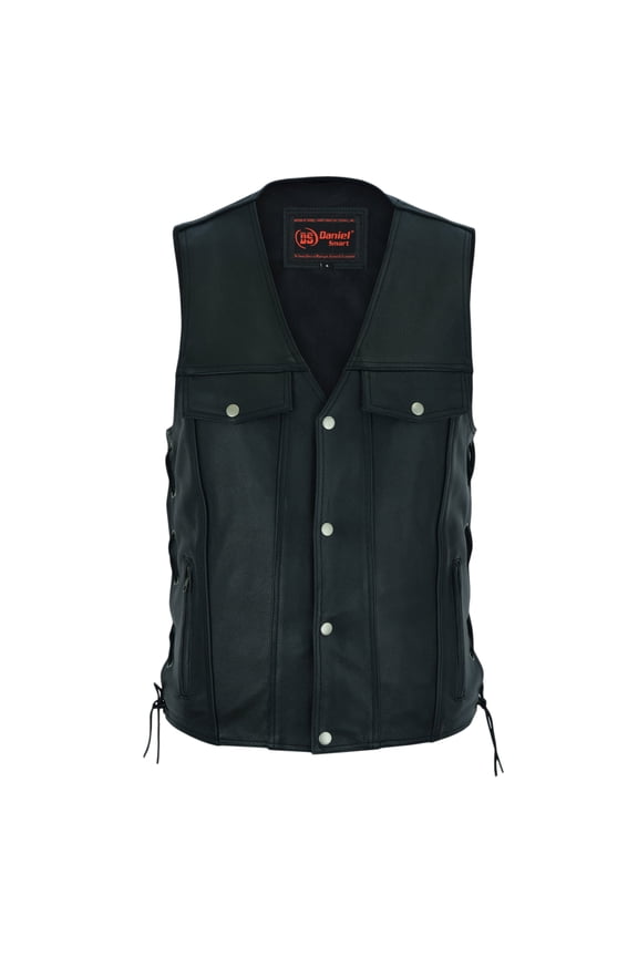 Daniel Smart XS to 10XL Biker Vest for Men Leather motorcycle Vest with Unique Side Laces Design