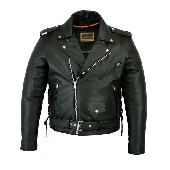 Daniel Smart XS to 12XL Classic Mens Leather Motorcycle Jacket with Sides laces Design
