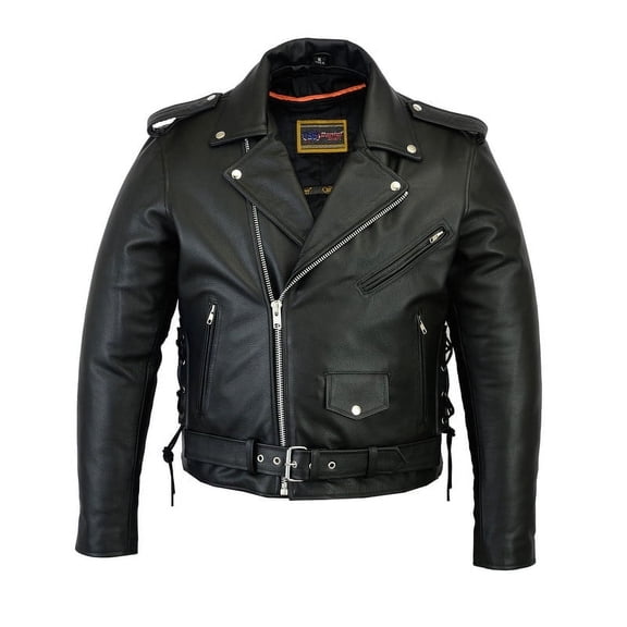 Daniel Smart XS to 12XL Classic Mens Leather Motorcycle Jacket with Sides laces Design
