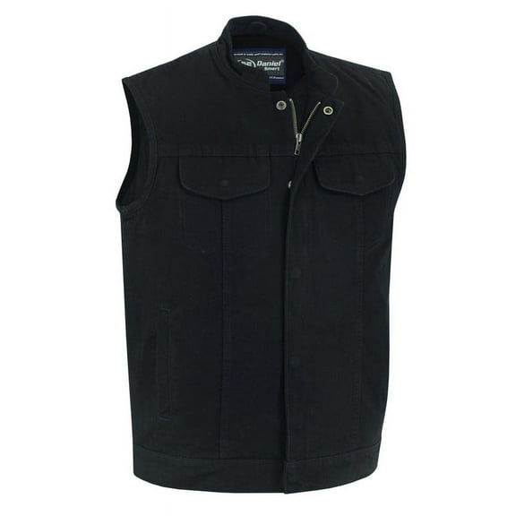 Daniel Smart XS to 12XL Motorcycle Denim Vest For Men With Scoop Collar & Hidden Zipper Black Denim Vest