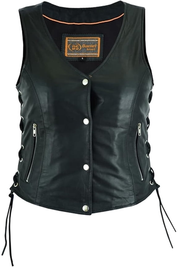 Daniel Smart XS to 5XL Black Women Leather Vest Premium Leather Vest for Biker Ladies-Stylish Side Laces