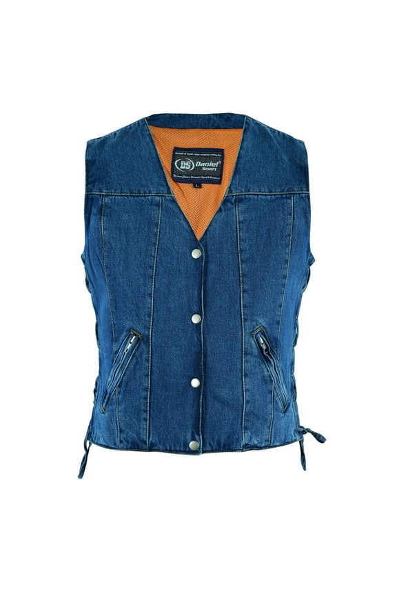 Daniel Smart XS to 5XL Blue Denim Vest for Women with Side Laces - Single Back Panel