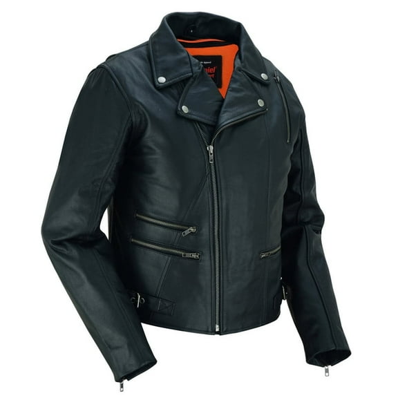 Daniel Smart XS to 5XL Classic Women Motorcycle Jacket Cowhide Black Leather Bikers Jacket with Snap Down Lapel Collar