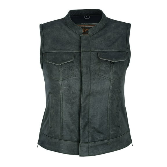 Daniel Smart XS to 5XL Grey Leather Vest For Women Cowhide Leather Vests for Biker Ladies