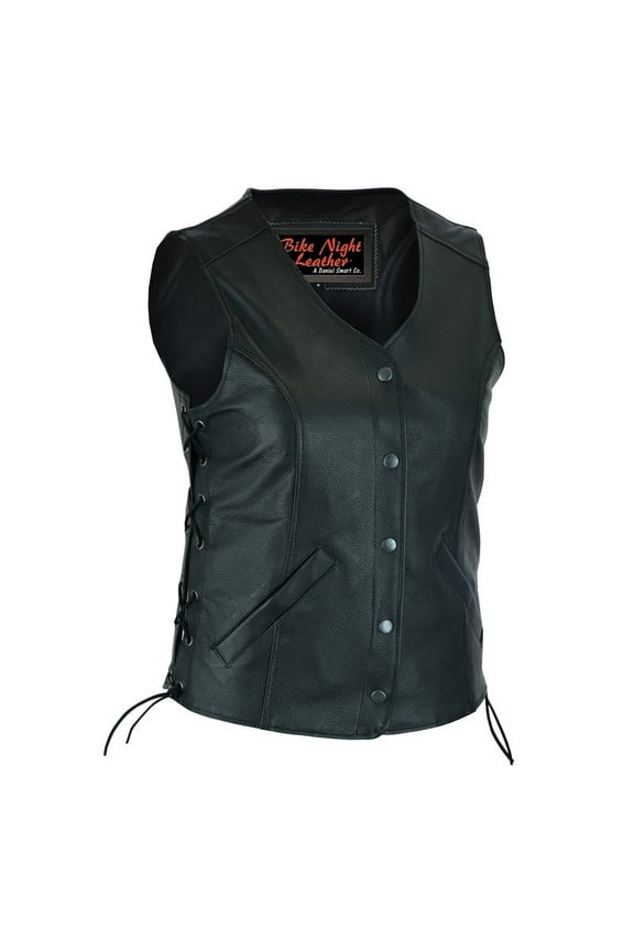 Daniel Smart XS to 5XL Leather Vest for Women's With Open Neck Design & Side Laces Motorcycle Vest