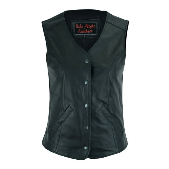 Daniel Smart XS to 5XL Motorcycle Leather Vest for Women Open Neck Leather Vest with Unique Design