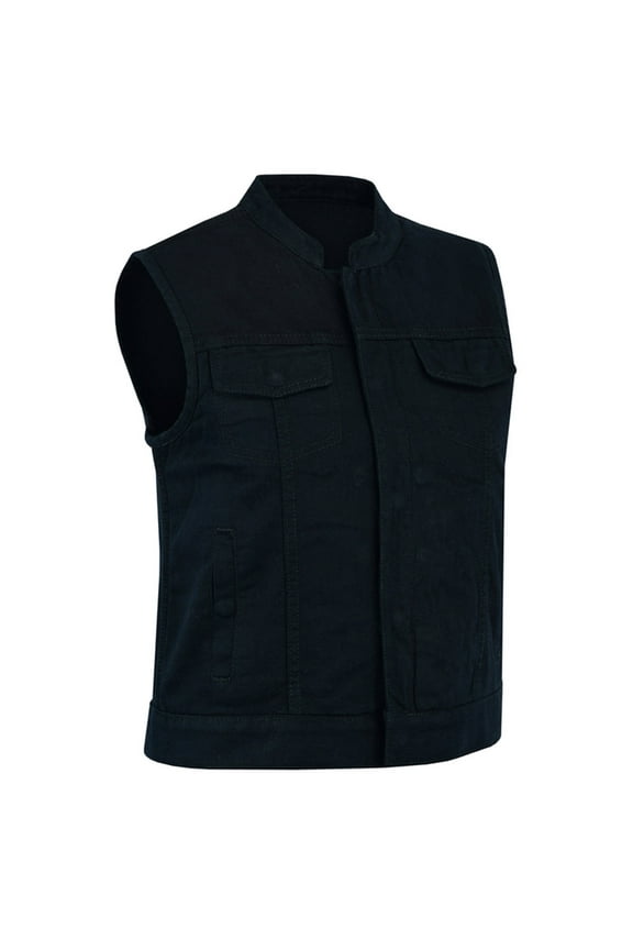 Daniel Smart XS to 5XL Women Denim Vest Scoop Collar Design Black Jean Motorcycle Vest