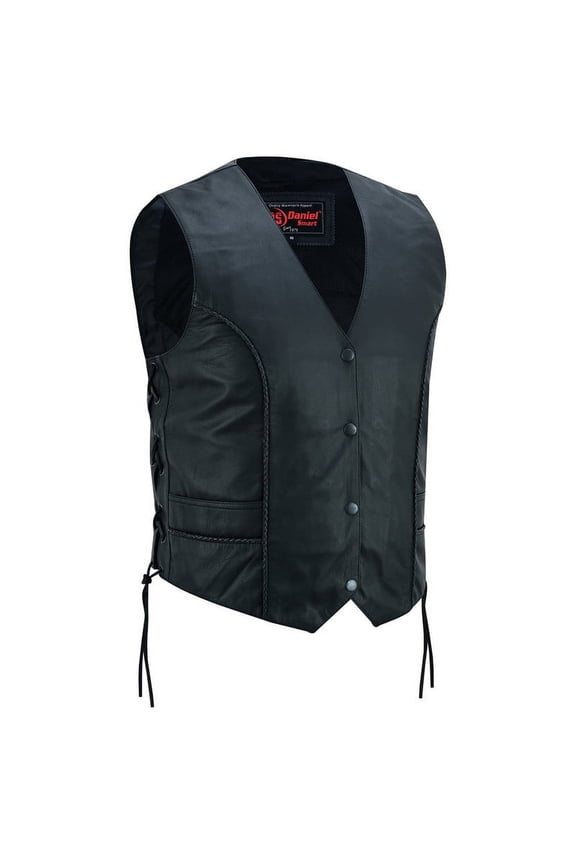 Daniel Smart XS to 5XL Women Leather Vest Attractive Thin Braid Detailed Leather Vest with Side Laces