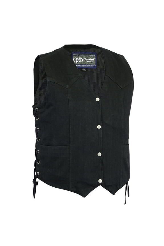 Daniel Smart XS to 5XL Women’s Denim vest Unique Black Design and Side laces Denim Vest