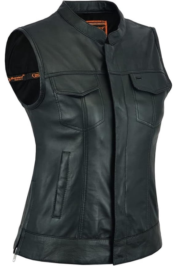 Daniel Smart XS to 7XL Black Motorcycle Leather Vest Women Cowhide biker vest for women