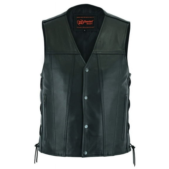 Daniel Smart XS to 8XL Men Motorcycle Leather Vest Cowhide Biker Leather Vest with Side laces Design