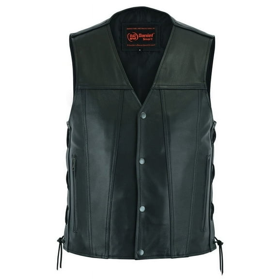 Daniel Smart XS to 8XL Men Motorcycle Leather Vest Cowhide Biker Leather Vest with Side laces Design