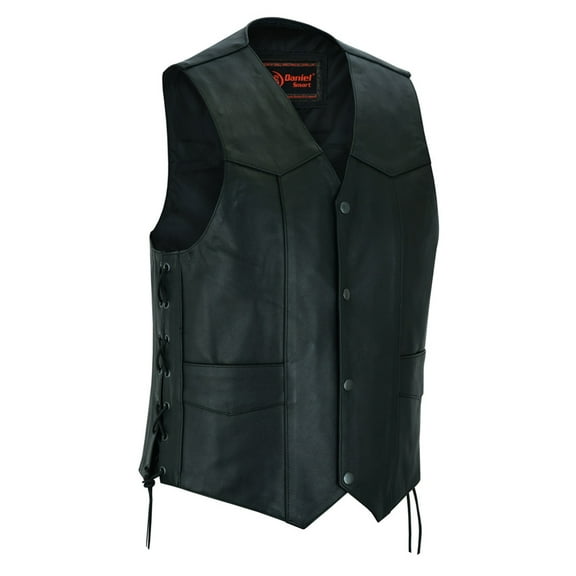 Daniel Smart XS to 9XL Sleeveless Men Black Leather Cowhide Biker Vest with Lace up sides