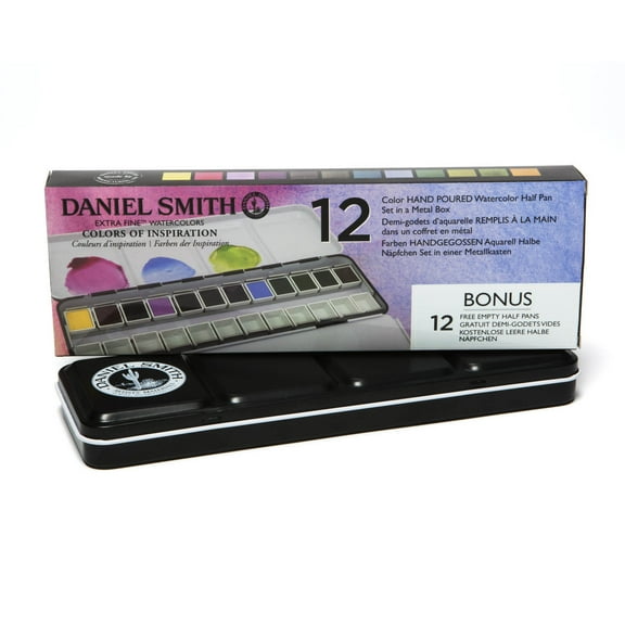 Daniel Smith Extra Fine Watercolor Half Pan Set, 12-Colors & 12 Empty Half Pans, Colors of Inspiration