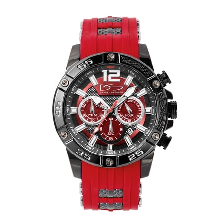 Daniel Steiger Men's Adventurer Red Sports Watch & Sunglasses Matching Set - Silicone Watch Strap - Quartz Chronograph Movement - Water Resistant - Gift Case Included