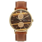Daniel Steiger Natural Stone Tigers Eye Mens Watch - Real Tigers Eye Gemstone Dial- Gold Plated Premium Grade Stainless Steel - Brown Leather Strap - Water Resistant