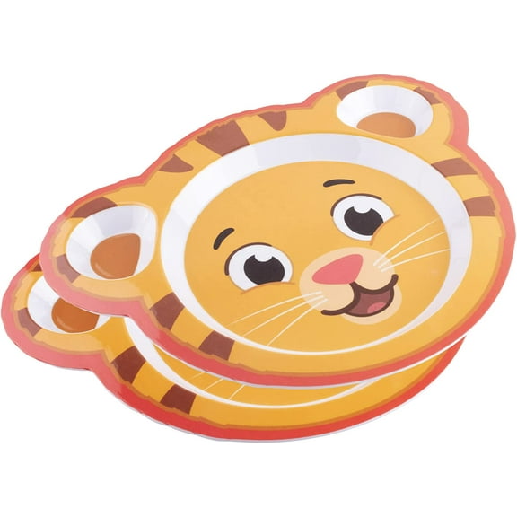 Daniel Tiger Mealtime Feeding Plates - Set of 2, Cute Compartment Dishes with Deep Sides for Kids - Divided Sections for Healthy Eating Habits, Melamine, BPA Free, Dishwasher Safe, Break Resistant
