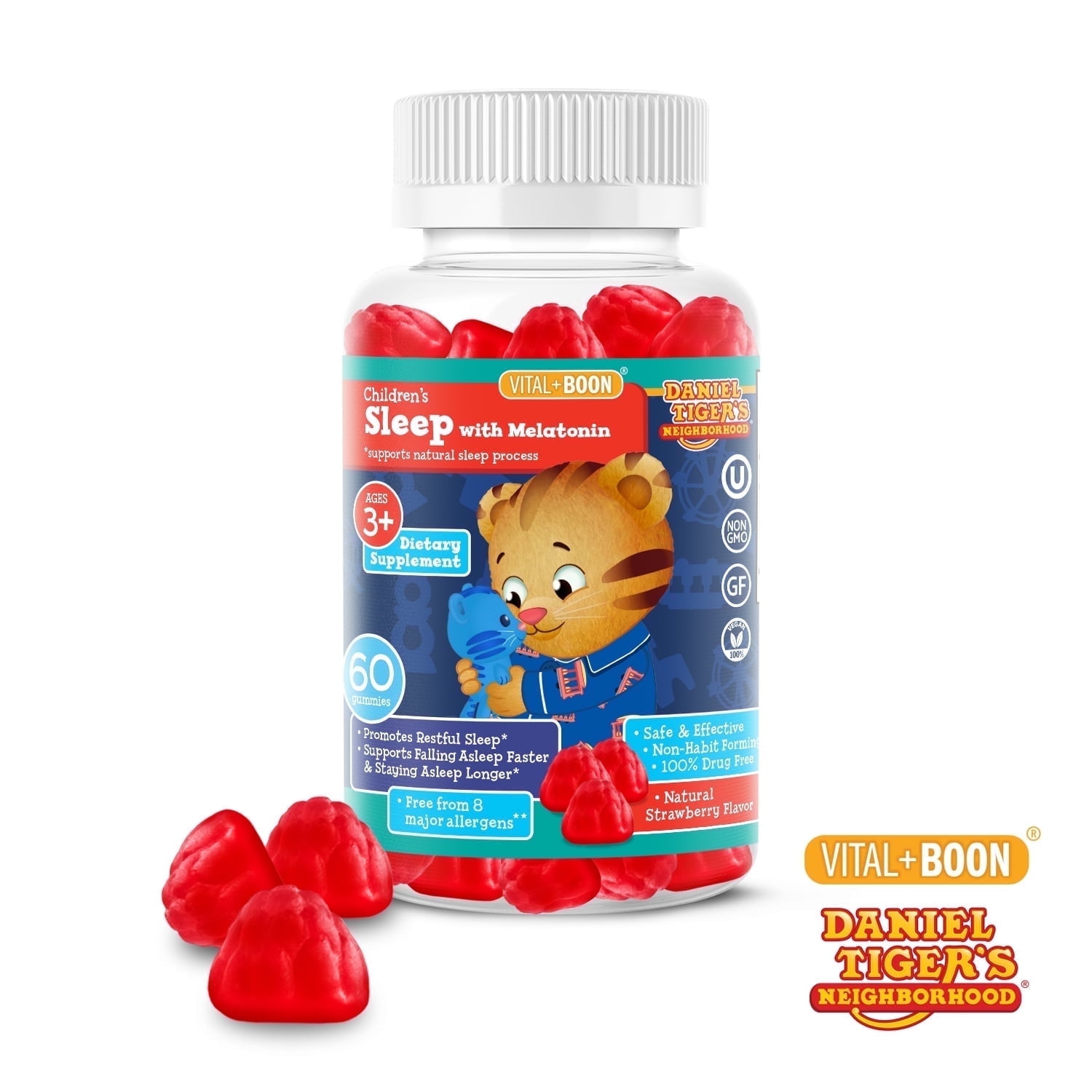 Vital+Boon Melatonin Gummies for Kids Strawberry Flavored Natural Sleep Supplement, 60 Count