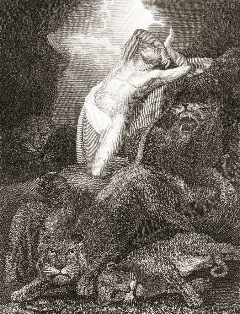 Daniel in the lions den From a 19th century print Canvas Art - Ken Welsh Design Pics (12 x 16)
