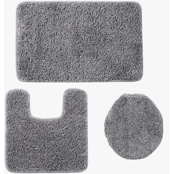 Daniel's Bath 3PC Elite Bath MAT Set, 20'' x 31' Mat, 20'' x 20'' Contour Mat & 18'' x 18.5'' Lid, Gray