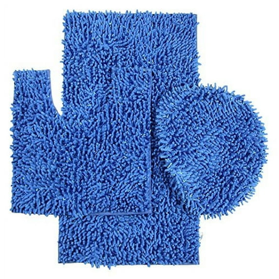 Daniel's Bath Beyond 3 Piece Set with 20" X 31" Contour Mat and 20" X 18" Lid, Chenille/Shiny Blue