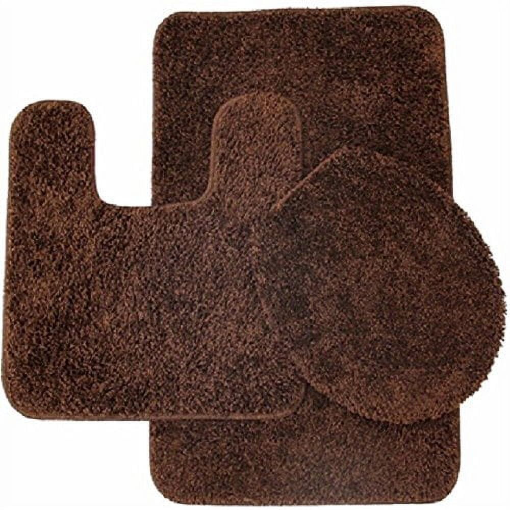 Daniel's Bath Daniel's Bath & Beyond 3 Piece Set 31'' Bath 20'' Contour Mat and 18'' x 18.5'' Lid, Elite Frizzy Solid Brown