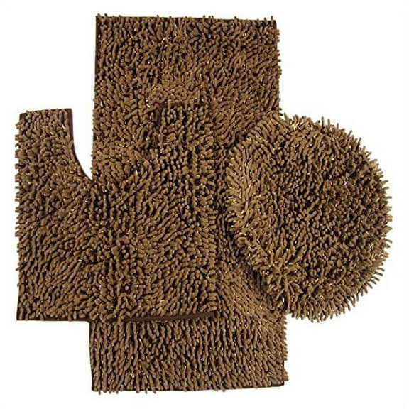 Daniel's Bath Daniel's Bath & Beyond 3 Piece Set with 20" x 31" Bath Contour Mat and 20" x 18" Lid, Chenille and Shiny Brown