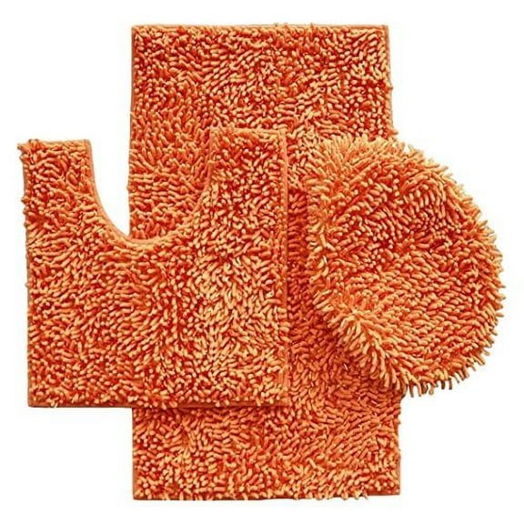 Daniel's Bath Daniel's Bath & Beyond 3 Piece Set with 20" x 31" Bath Contour Mat and 20" x 18" Lid, Chenille and Shiny Orange