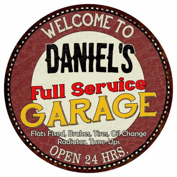 Daniel's Full Service Garage 12" Round Metal Sign Man Cave Dcor 200120037261