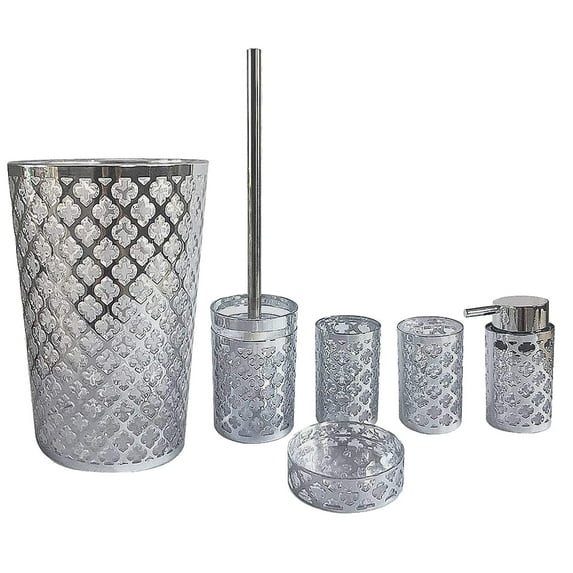 Daniel's Geneva Collection 6-Piece Chrome Silver Metallic Moroccan Shatter Bathroom Accessory Set