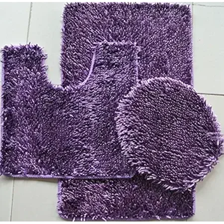 Daniel's Linens Chenille Shag Modern Solid Print Bath Rugs, 3 Piece Set Includes Area Rug, Contour Rug and Lid Cover, Machine Washable