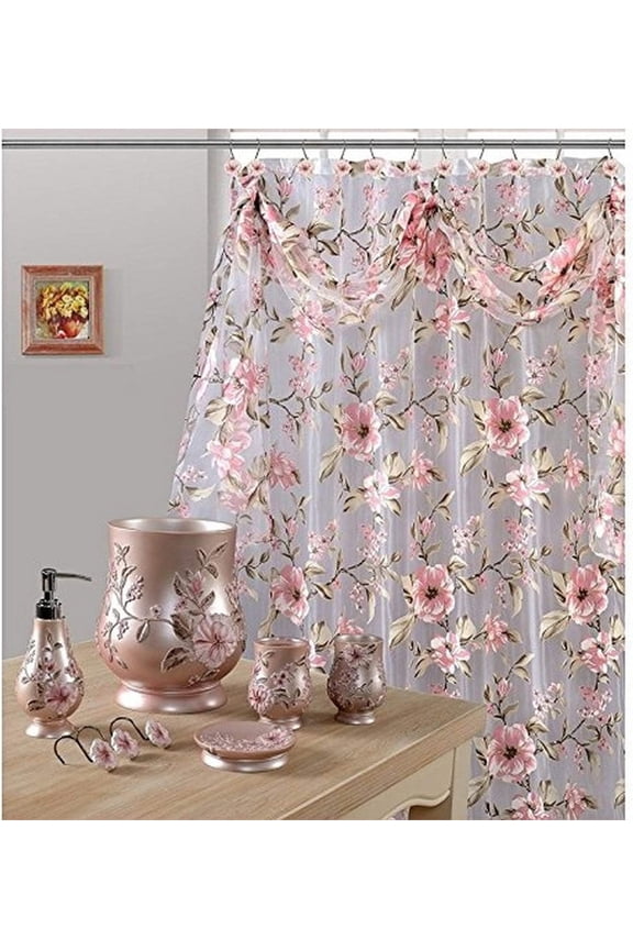 Pink Melrose Shower Curtain with Scarf Swag, Sheer Material