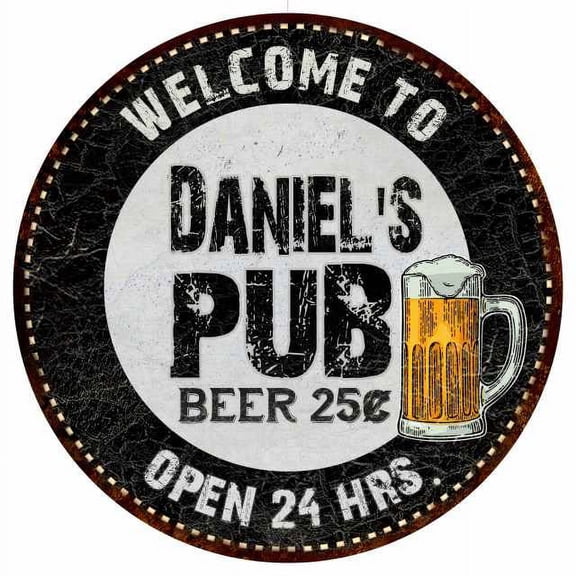 Daniel's Pub 14" Round Metal Sign Beer Bar Black Wall Decor Gift 100140039261