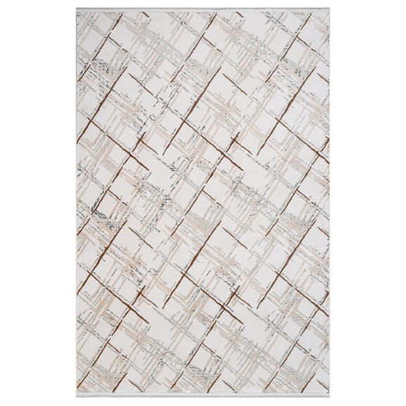 Daniela Cream Striped Acrylic Area Rugs for Living Room Jacquard Textured Modern Rugs Soft Geometric Rug for Bedroom Mid Century Washable Rug Non-Slip Bohemian Perfect for Dining Room Office