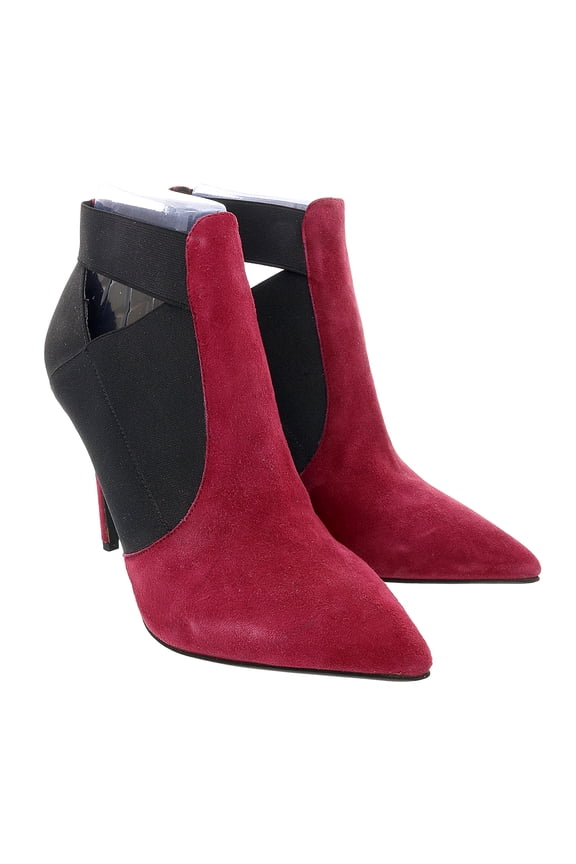 Black Red Suede Cut Out High Heel Ankle Boots-10 for Womens