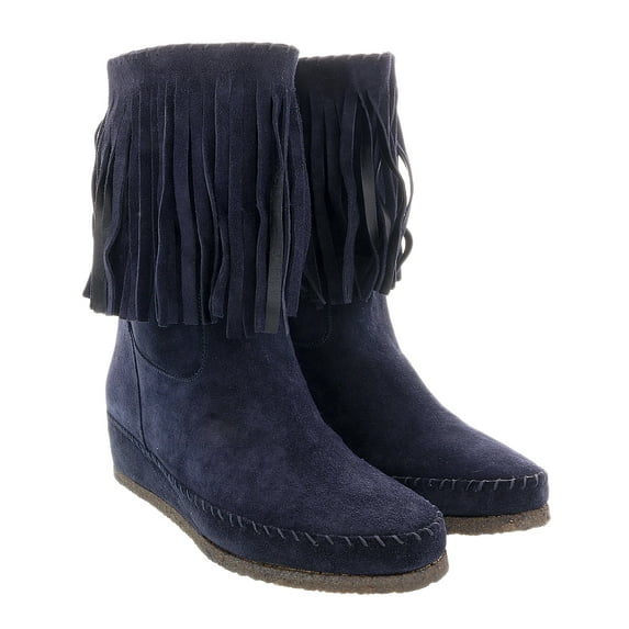 Daniela Fargion Blue Suede Mid Calf Low Wedge Heel Boots-11 for Womens