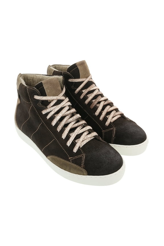 Brown Camel Suede Mid Top Distressed Leather Fashion Sneakers-7 for Womens