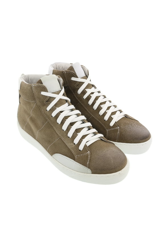 Camel Suede Mid Top Distressed Leather Fashion Sneakers-9 for Womens