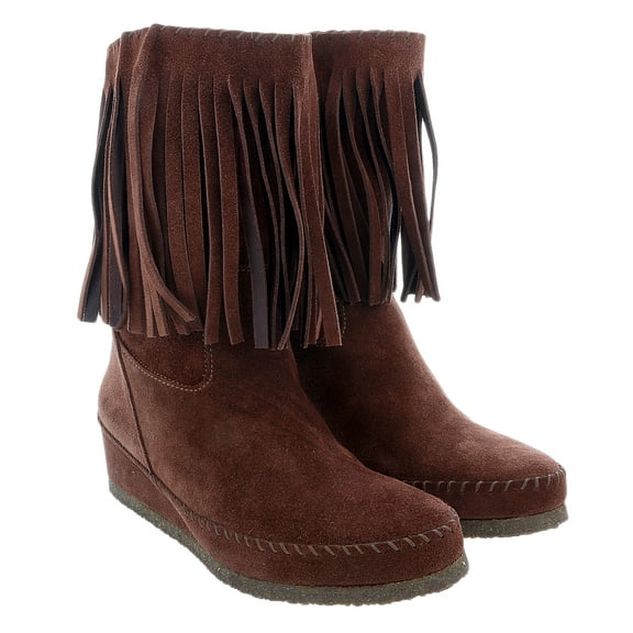 Daniela Fargion Dark Brown Suede Mid Calf Low Wedge Heel Boots-6 for Womens