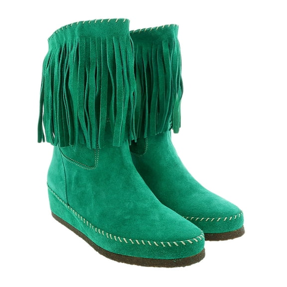 Daniela Fargion Green Suede Mid Calf Low Wedge Heel Boots-12 for Womens