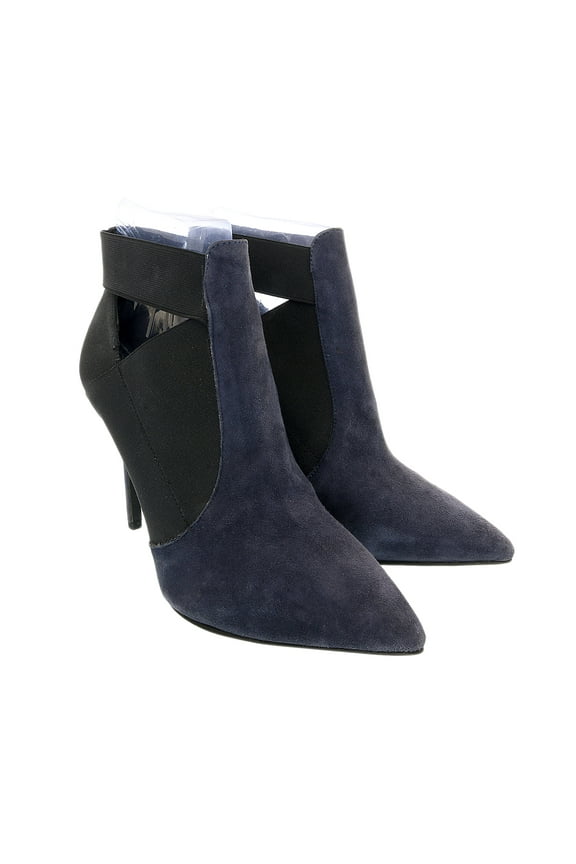 Navy Blue Suede Cut Out High Heel Ankle Boots-10 for Womens