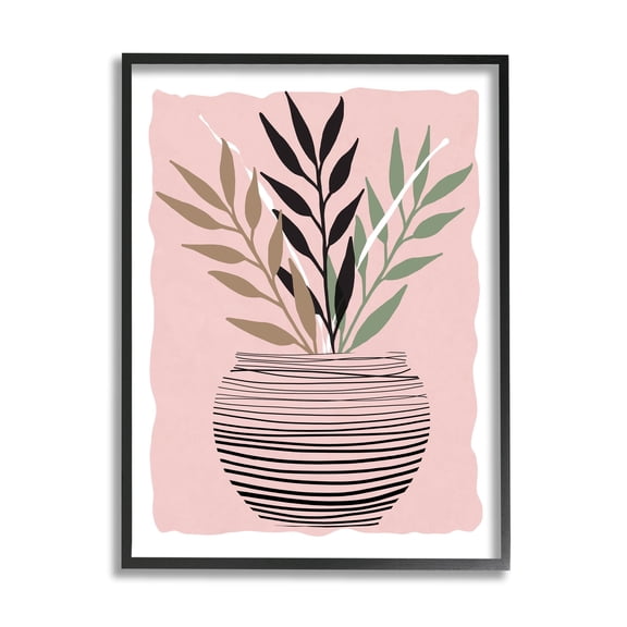 Daniela Santiago Plant Sprout Branches Minimalistic Abstract Patterned Pot Pink 11 in x 14 in Framed Painting Art Print, by Stupell Home Décor