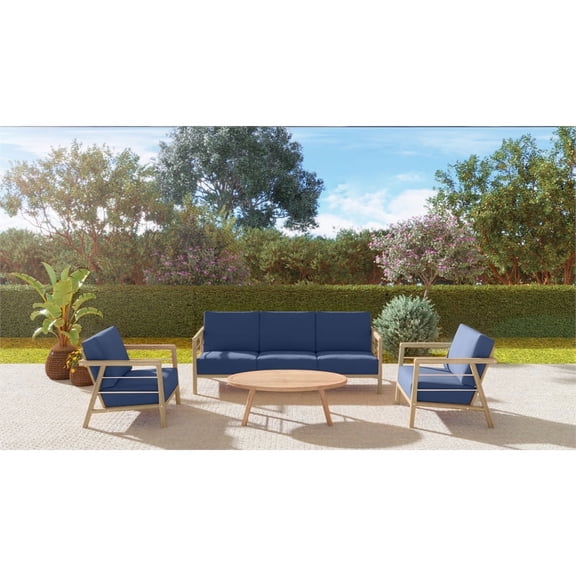 Daniele 4-Piece Teak Outdoor Patio Deep Seating Set with Navy Cushions