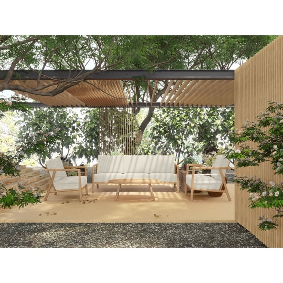 Curated Maison Daniele 86" Teak Deep Seating Outdoor Sofa with Cushion in Tan