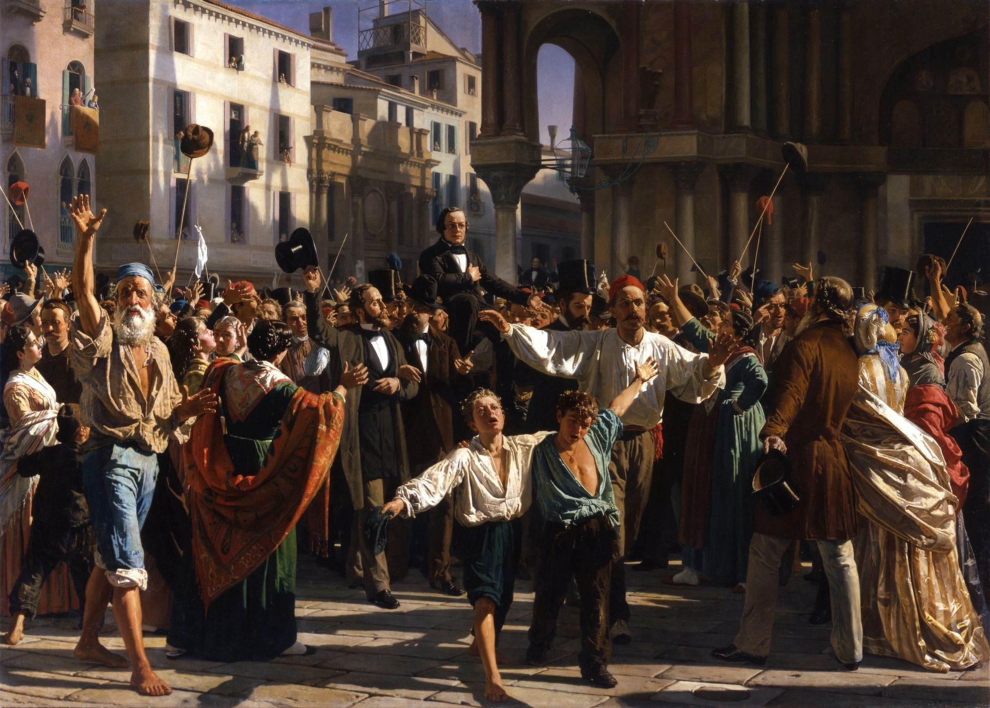Daniele Manin And Nicol?? Tommaseo Freed From Jail And Carried In Triumph In St MarkS Square Canvas Art -  (24 x 18)
