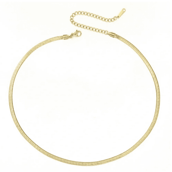 Daniella – 18k Gold Plated Pvd Stainless Steel Adjustable 16-Inch 2mm Flat Snake Choker Chain Necklace | a Unique Gift for Your Friend and Family