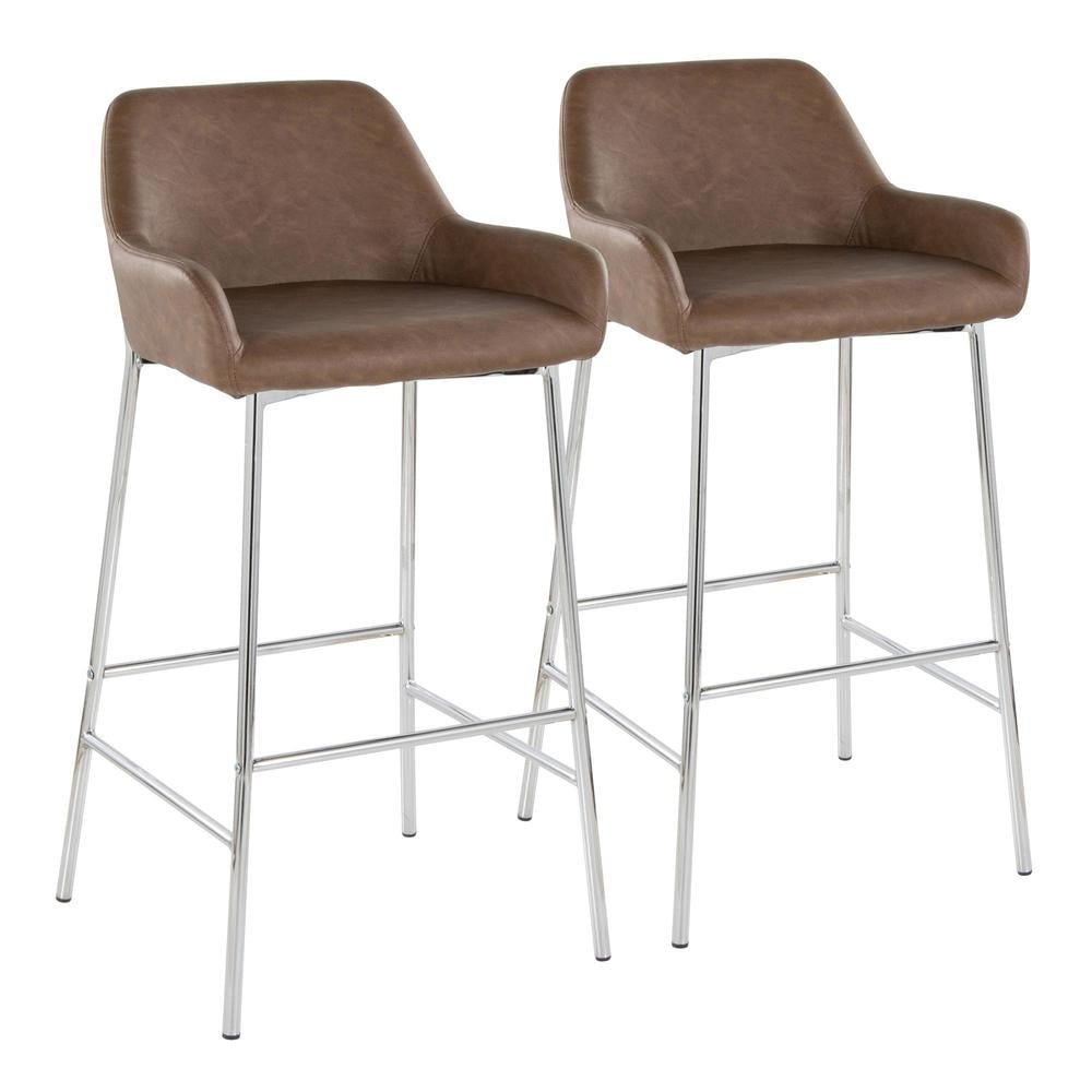 Brown Upholstered 30'' Barstool with Chrome Metal Frame