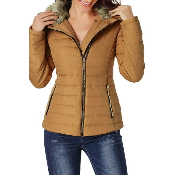 Daniella Camel Collar Trim Black Quilted Jacket