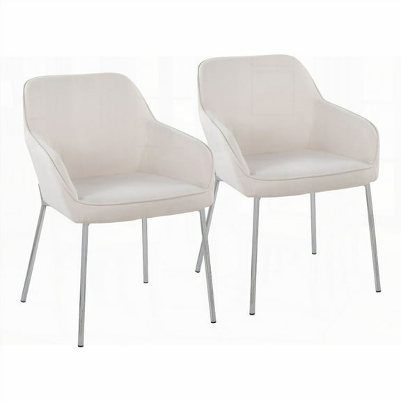 Daniella Chrome Metal & Cream Fabric Dining Chairs - 2-Pack for Daily Meals